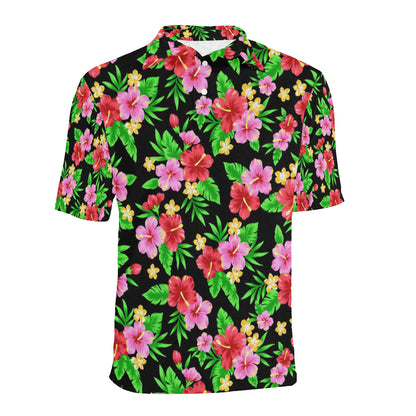 Pink Red Hibiscus Pattern Print Design HB023 Men Polo Shirt