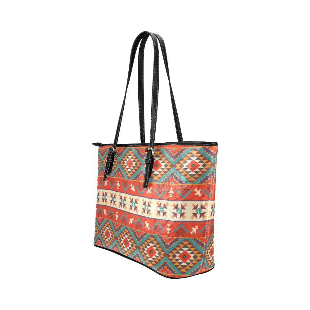 Aztec Red Print Pattern Leather Tote Bag