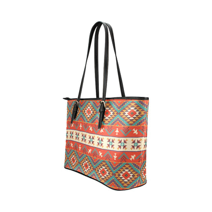 Aztec Red Print Pattern Leather Tote Bag