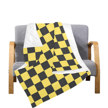 Checkered Yellow Pattern Print Design 03 Premium Quilt
