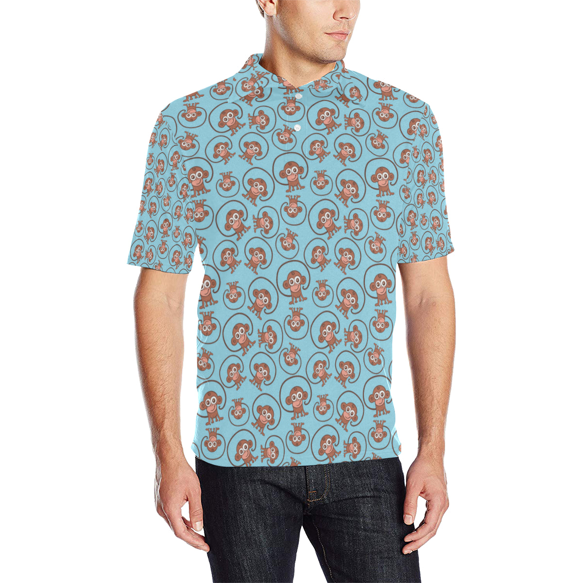 Monkey Cute Design Themed Print Men Polo Shirt