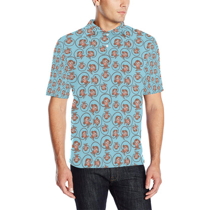 Monkey Cute Design Themed Print Men Polo Shirt