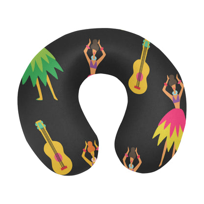 Hula Dancers Hawaiian Girl Pattern Print Design 03 U-Shaped Travel Neck Pillow