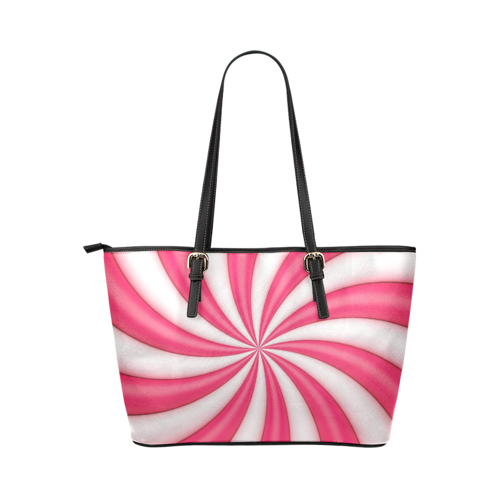Vortex Twist Swirl Candy Print Leather Tote Bag