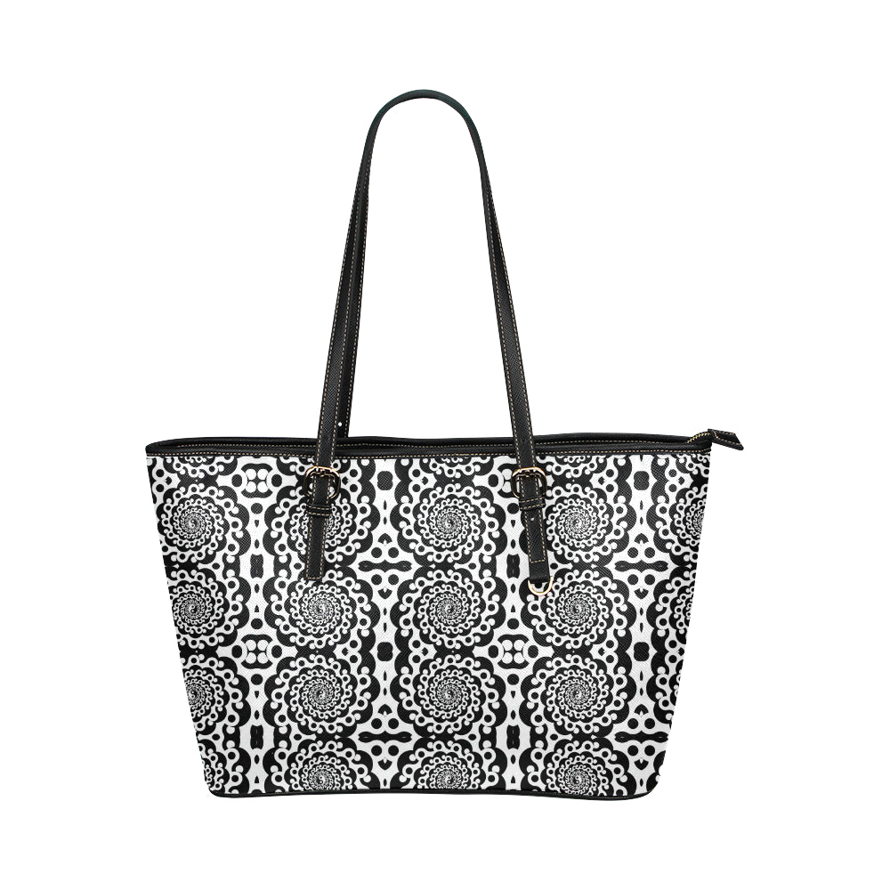 Yin Yang Spiral Design Print Leather Tote Bag