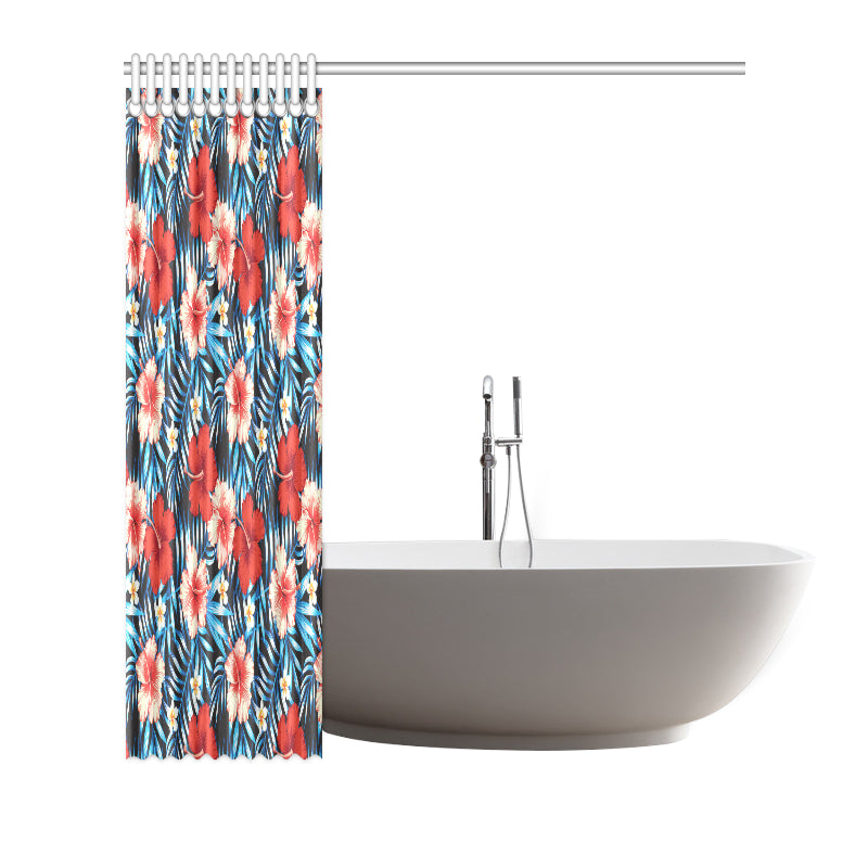 Red Hibiscus Blue Scene Shower Curtain