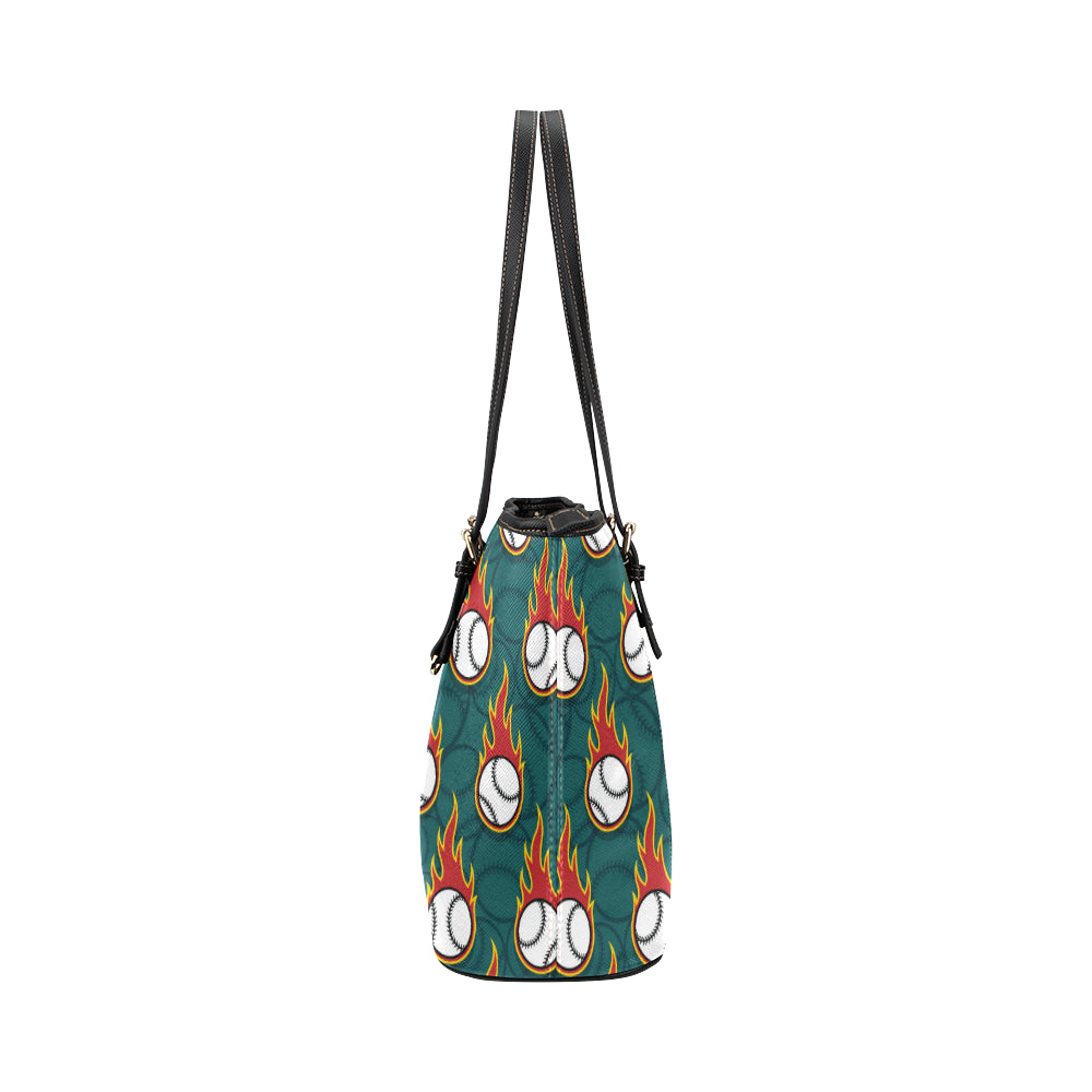 Baseball Fire Print Pattern Leather Tote Bag