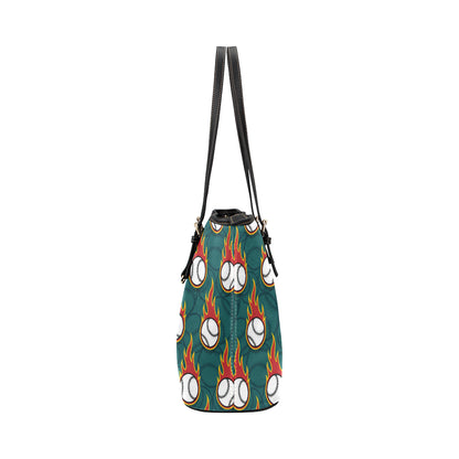 Baseball Fire Print Pattern Leather Tote Bag