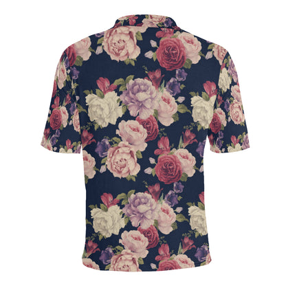 Peony Pattern Print Design PE03 Men Polo Shirt