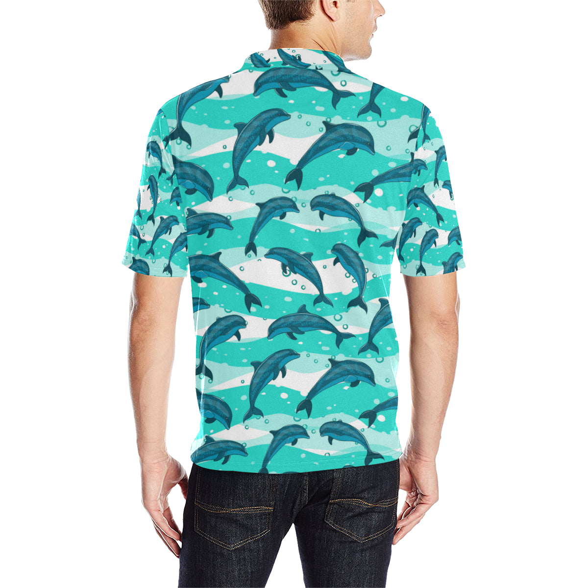 Dolphin Design Print Pattern Men Polo Shirt