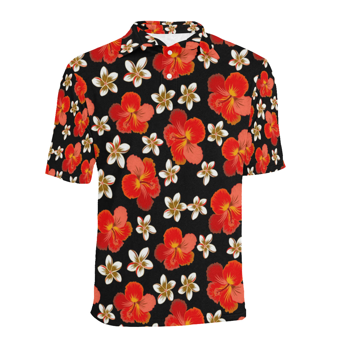 Red Hibiscus Pattern Print Design HB022 Men Polo Shirt