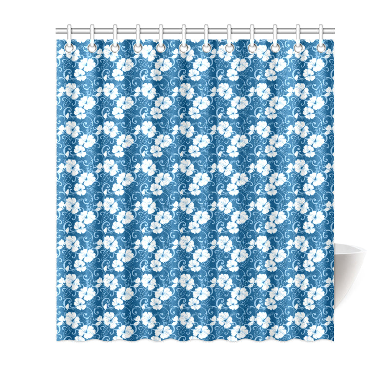 Hibiscus Blue Flower Hawaiian Print Shower Curtain