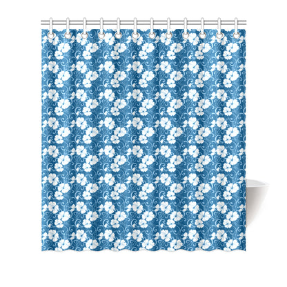 Hibiscus Blue Flower Hawaiian Print Shower Curtain
