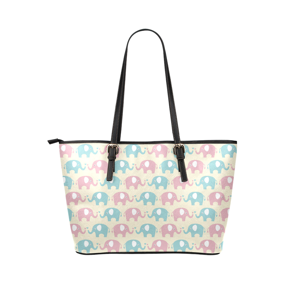Elephant Baby Pastel Print Pattern Leather Tote Bag