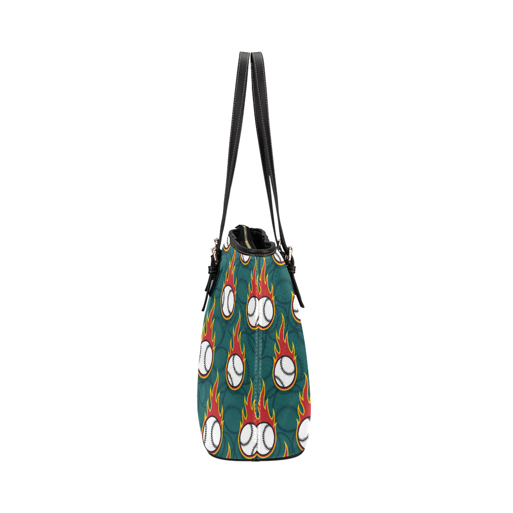 Baseball Fire Print Pattern Leather Tote Bag