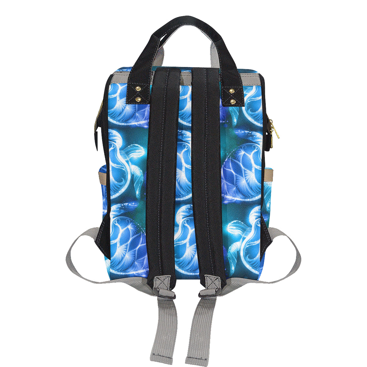 Blue Neon Sea Turtle Print Diaper Bag Backpack