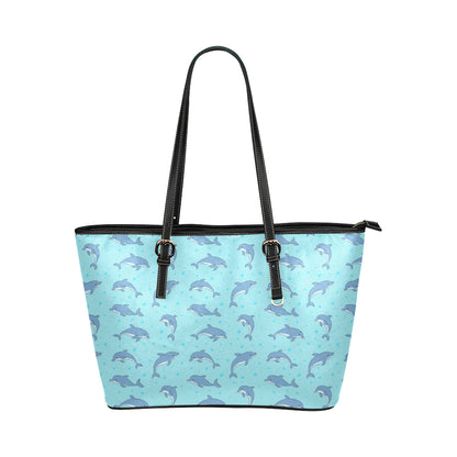 Dolphin Baby Cute Print Pattern Leather Tote Bag