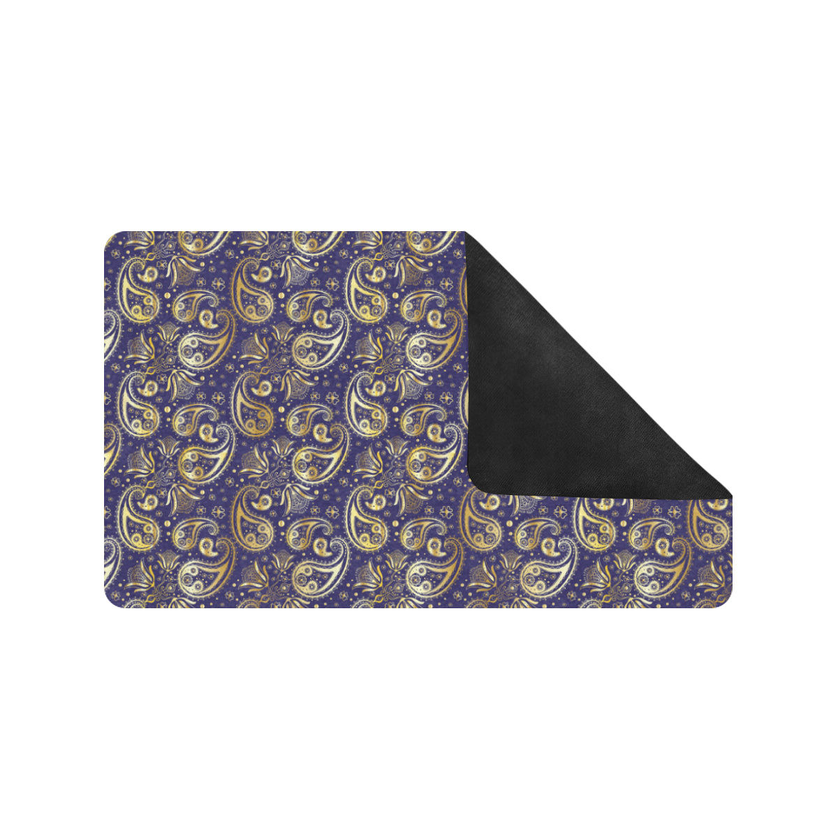 Paisley Blue Yellow Design Print Rubber Doormat