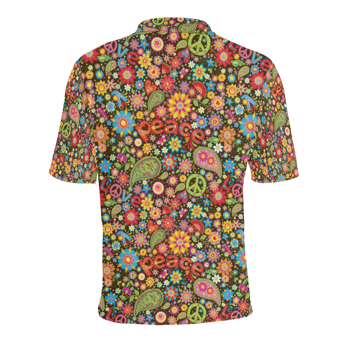 Flower Power Peace Paisley Themed Print Men Polo Shirt