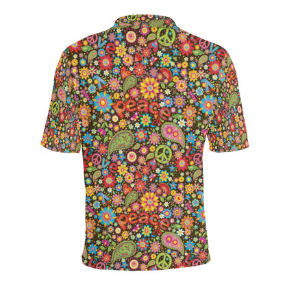 Flower Power Peace Paisley Themed Print Men Polo Shirt