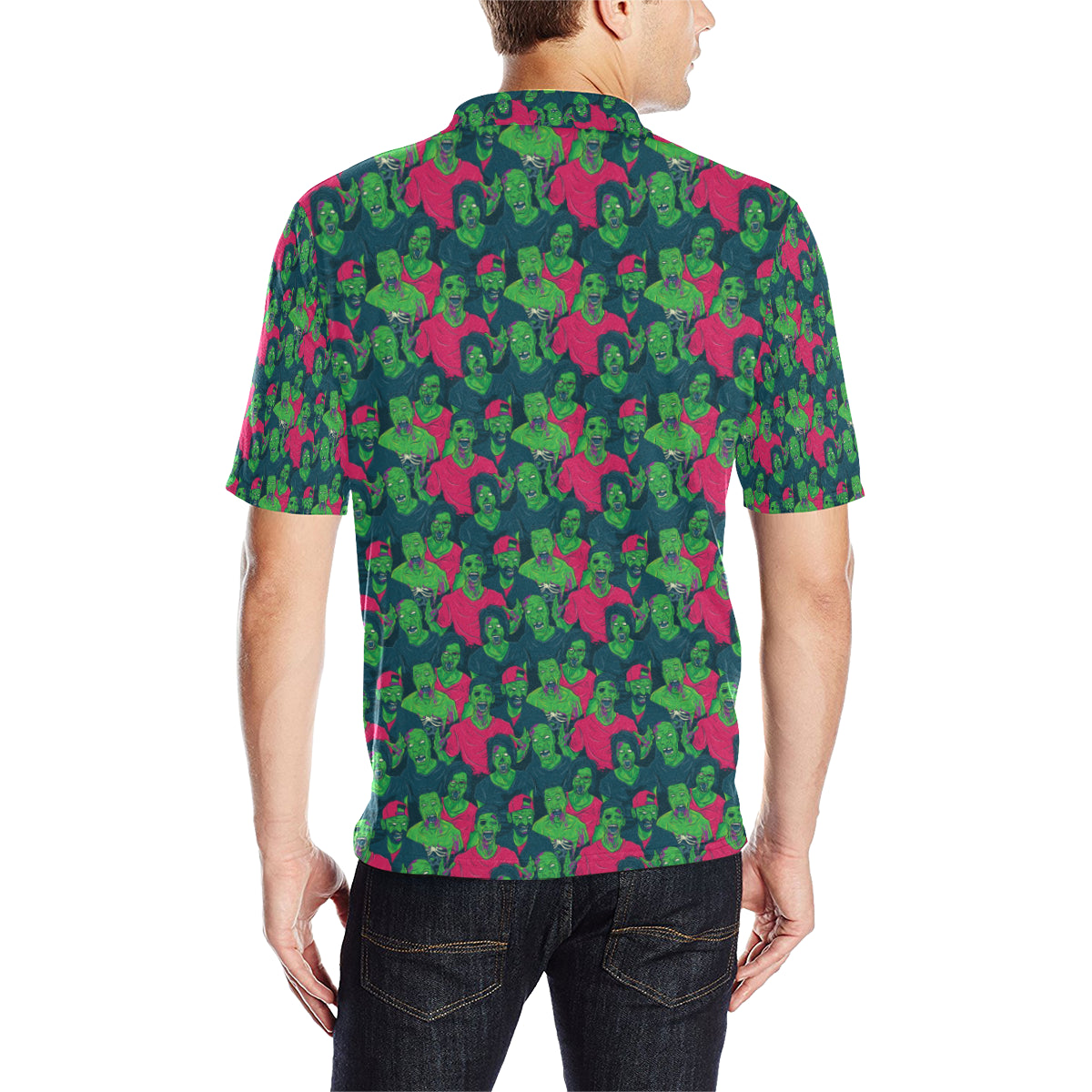 Zombie Themed Design Pattern Print Men Polo Shirt
