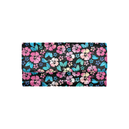 Pink Hibiscus Hawaiian Flower Women's Trifold Wallet