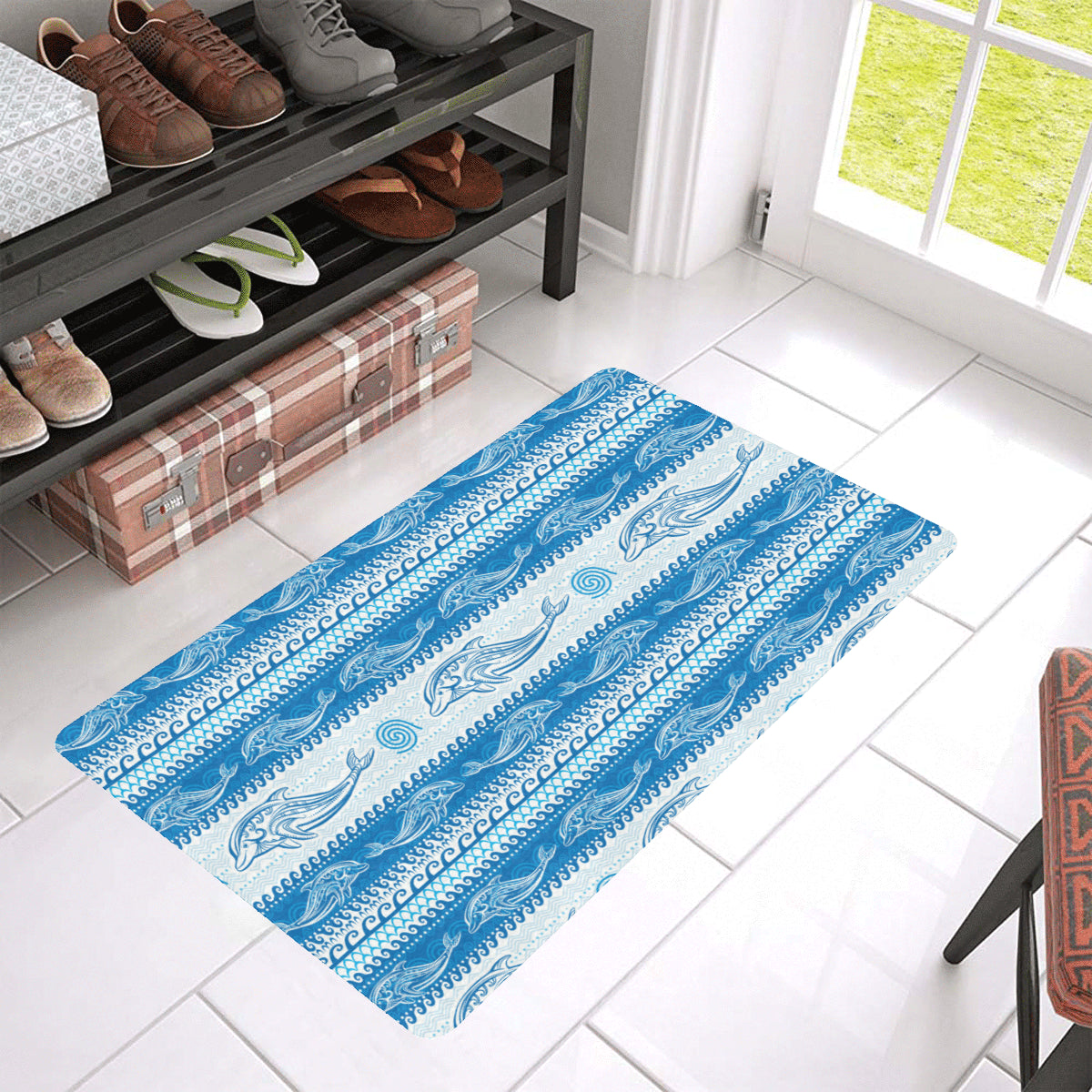 Dolphin Tribal Print Pattern Rubber Doormat