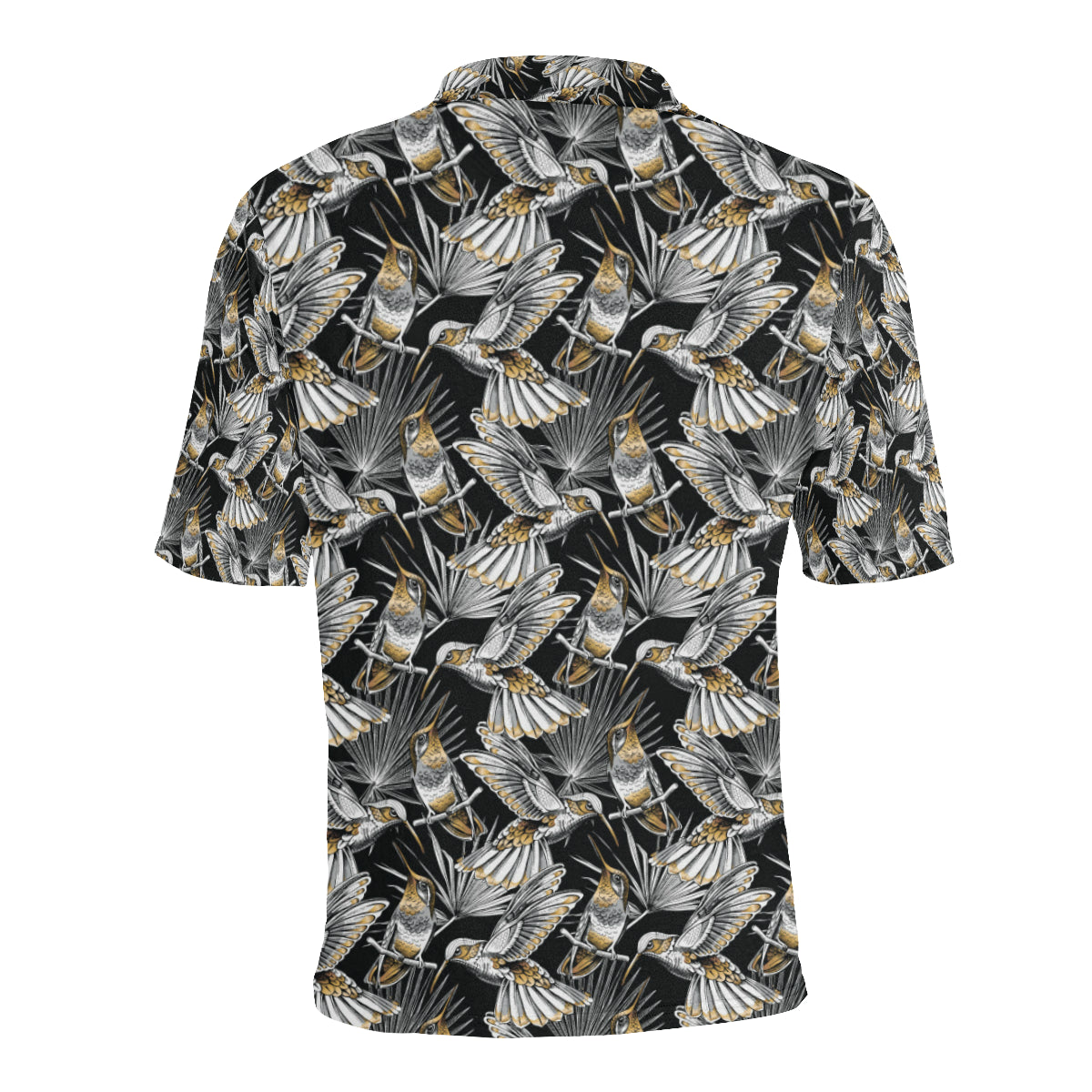 Hummingbird Gold Design Themed Print Men Polo Shirt