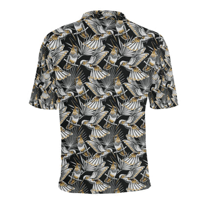 Hummingbird Gold Design Themed Print Men Polo Shirt