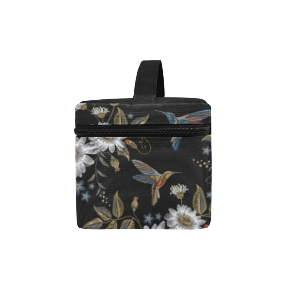 Hummingbird with Embroidery Themed Print Makeup Bag