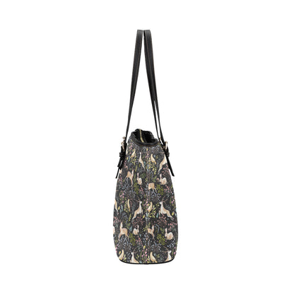 Deer Floral Jungle Leather Tote Bag