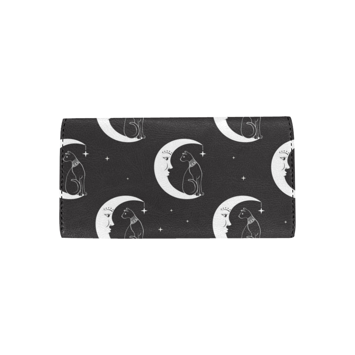 Moon with Cat Pattern Print Design 04 Women's Trifold Wallet