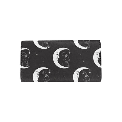 Moon with Cat Pattern Print Design 04 Women's Trifold Wallet