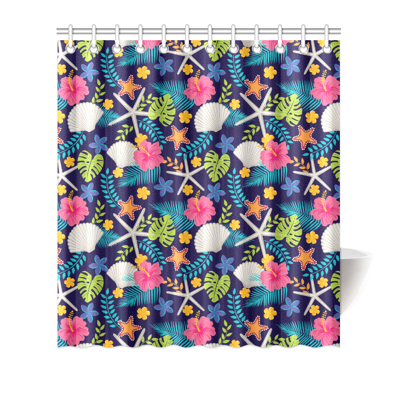 Beach Seashell Floral Theme Shower Curtain