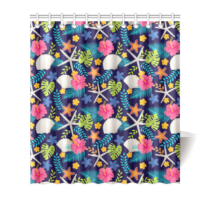 Beach Seashell Floral Theme Shower Curtain