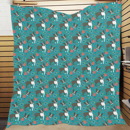 Boston Terrier Pattern Print Design 07 Premium Quilt