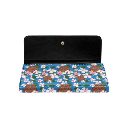 Sea Turtle Pink Hibiscus Hawaiian Print Women's Trifold Wallet