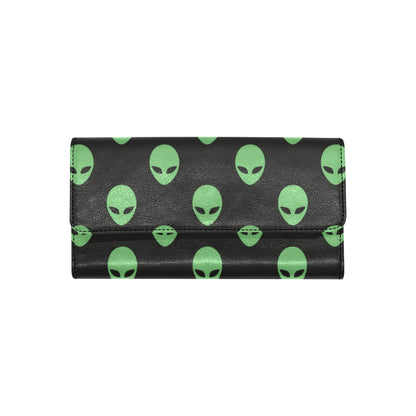 Alien Green Neon Pattern Print Design 01 Women's Trifold Wallet