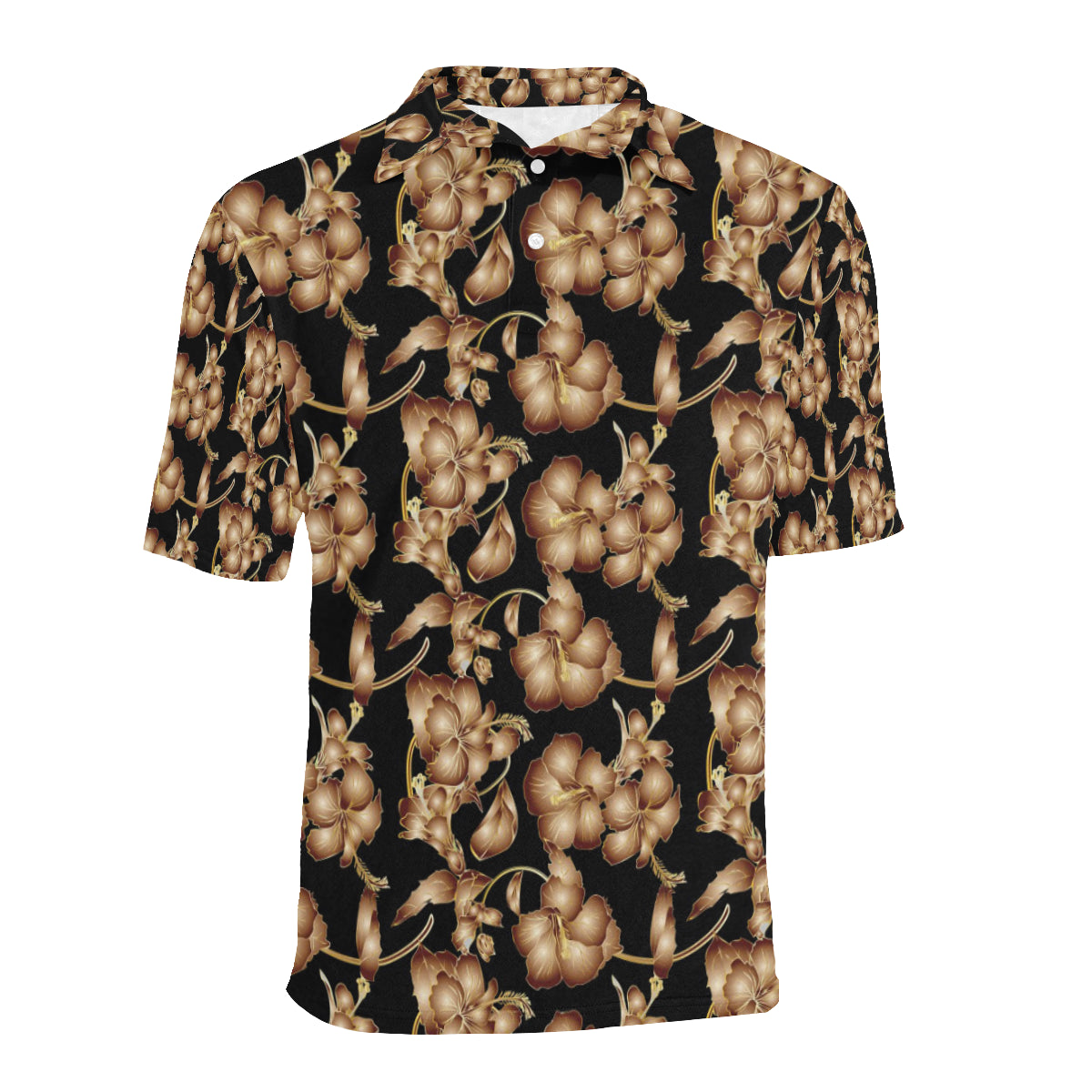 Brown Hibiscus Pattern Print Design HB06 Men Polo Shirt