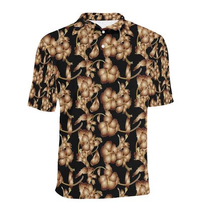 Brown Hibiscus Pattern Print Design HB06 Men Polo Shirt