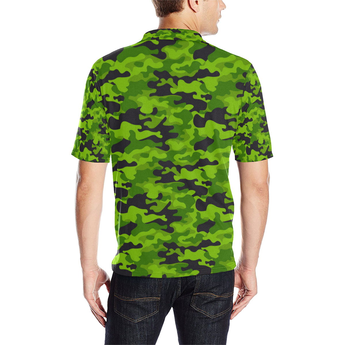 Green Kelly Camo Print Men Polo Shirt