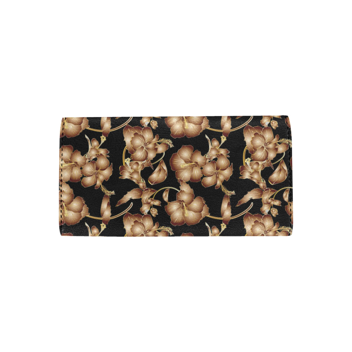 Brown Hibiscus Pattern Print Design HB06 Women's Trifold Wallet