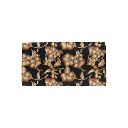 Brown Hibiscus Pattern Print Design HB06 Women's Trifold Wallet
