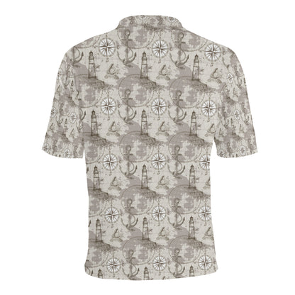 Nautical Map Design Themed Print Men Polo Shirt