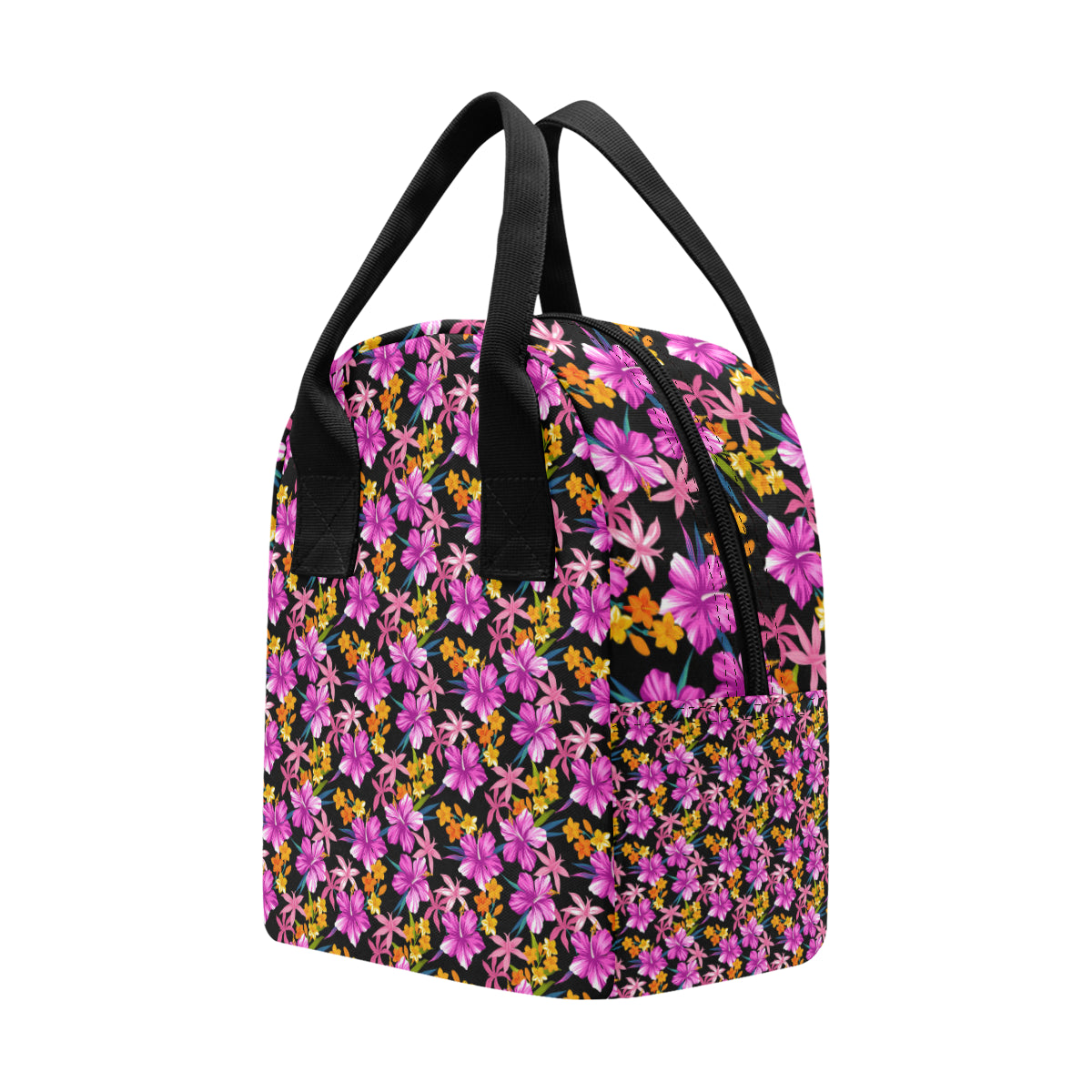 Tropical Folower Pink Hibiscus Print Insulated Lunch Bag