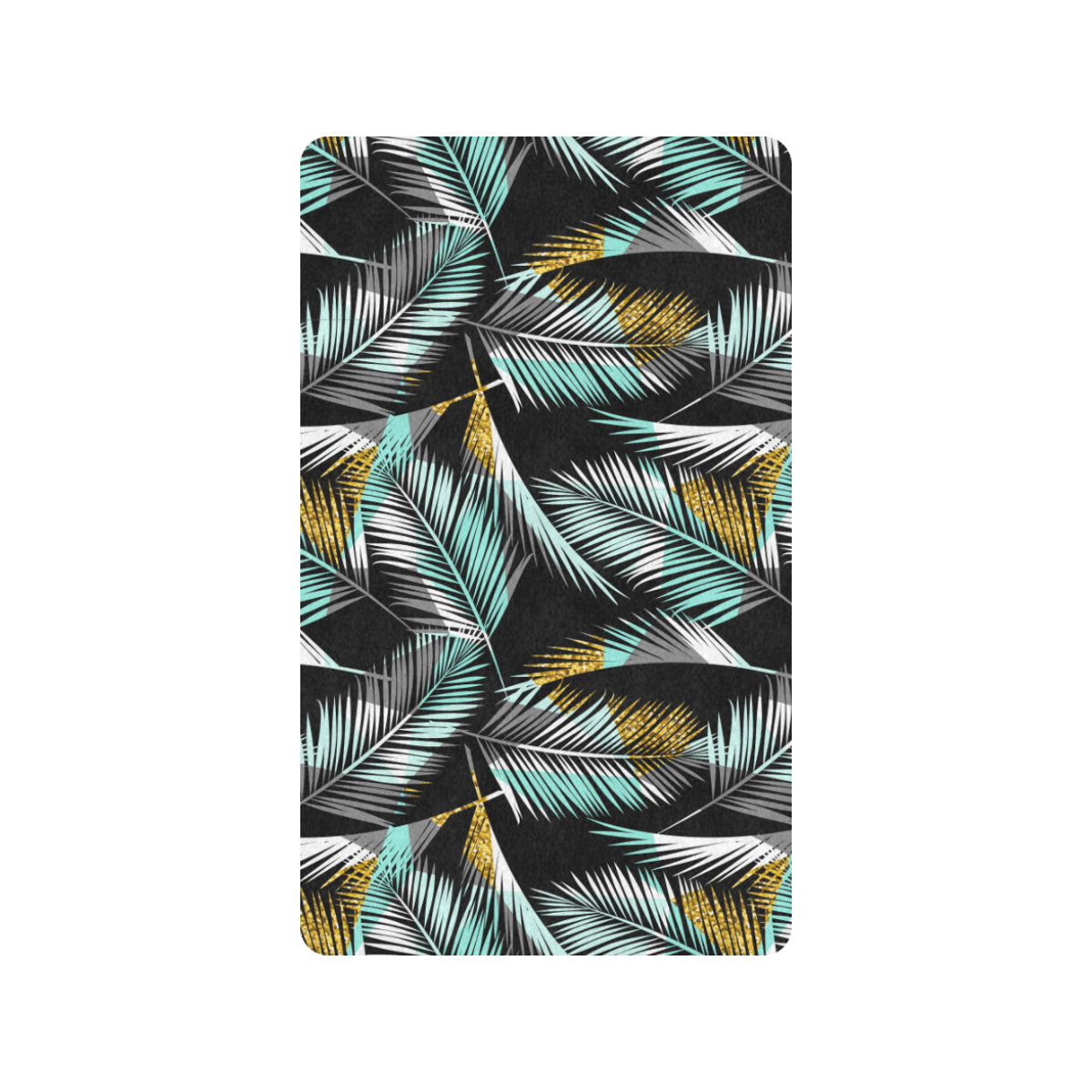 Gold Glitter Cyan Tropical Palm Leaves Rubber Doormat