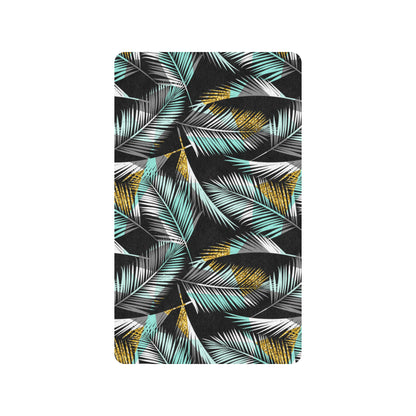 Gold Glitter Cyan Tropical Palm Leaves Rubber Doormat