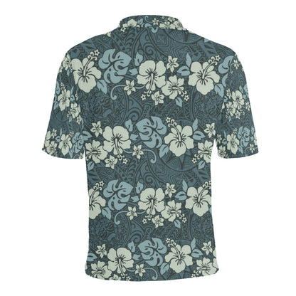 Flower Hawaiian Hibiscus Style Print Pattern Men Polo Shirt