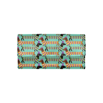 Dachshund Pattern Print Design 05 Women's Trifold Wallet