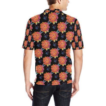 Marigold Pattern Print Design MR04 Men Polo Shirt